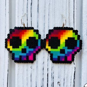 Rainbow Skull Perler Earrings